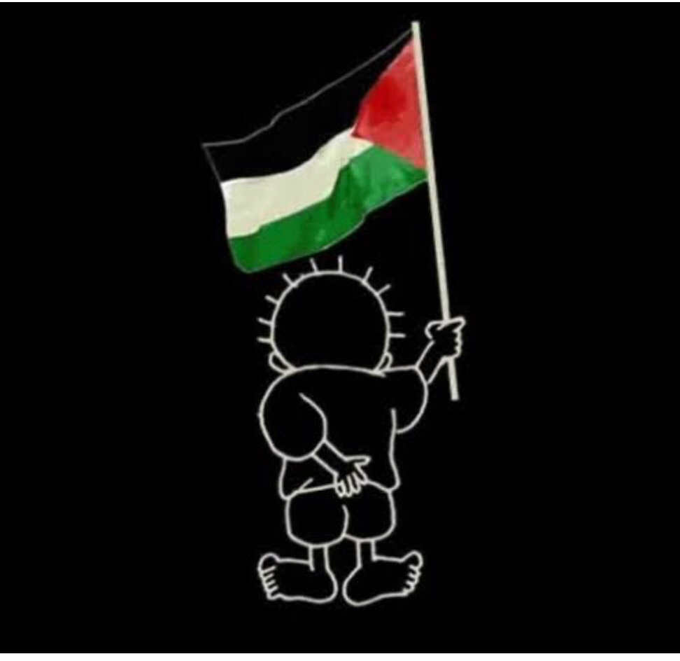 Naci el-Ali Hanzala'yı, insanlığın Filistin'de yaşananlara sessiz kalmasından ötürü bir küskünlüğün ifadesi olarak sürekli sırtı dönük halde resmetmiştir 
#FreePalaestine #GazzedeKatliamVar 
#GazzeUnderAttack #israilnewnazism #Gazze #GenocideinGaza