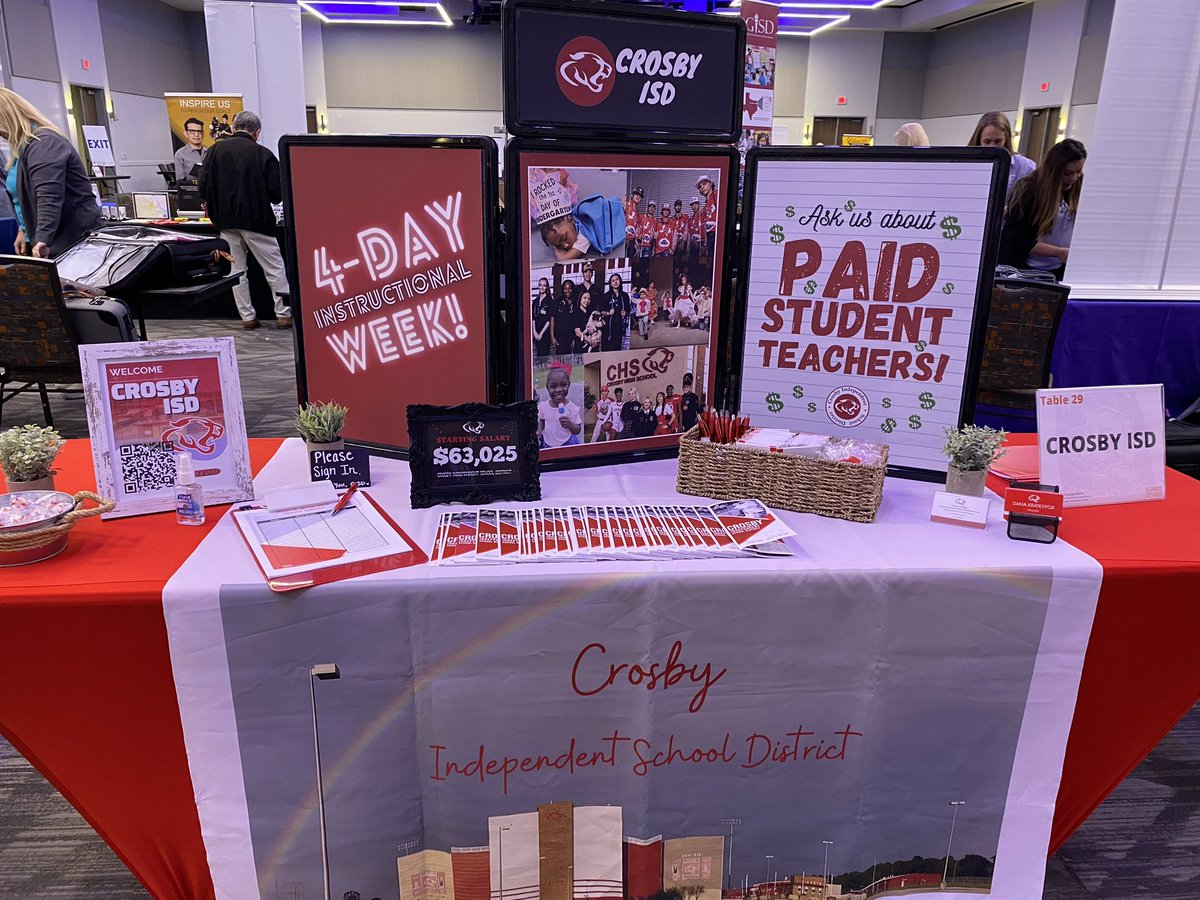 Stop by and visit with <a href="/CrosbyISD/">Crosby ISD</a> today at the Career and Internship Fair at <a href="/SamHoustonState/">Sam Houston State</a>. We would love for you to join the best district in the state.  #movingforward