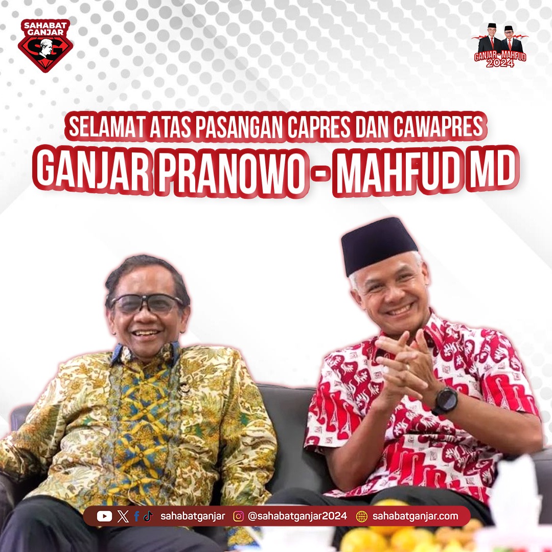 Calon Presiden Dan Wakil Presiden 2024 Ganjar-Mahfud, pemimpin yang mendengarkan aspirasi rakyat dan berkomitmen untuk meningkatkan kualitas pelayanan publik.

#SahabatGanjar