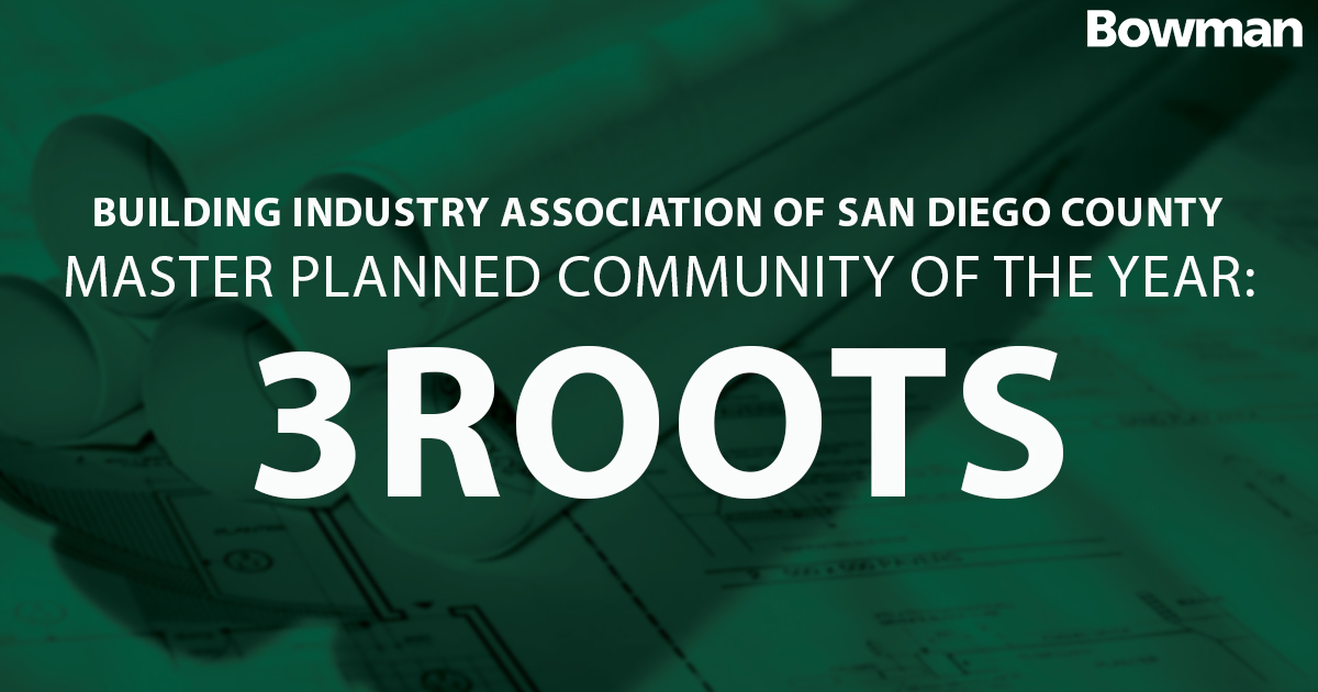 Bowman is proud to share that 3Roots is Master Planned Community of the Year, awarded by <a href="/BIASanDiego/">BIA San Diego</a>! We're honored to have helped reshape the future of living in San Diego. This community truly is one-of-a-kind.

Read more: ecs.page.link/FSZLm

#BetterWithBowman #TeamBowman