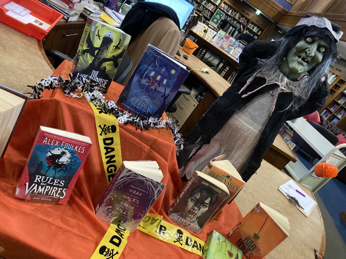 TrentLibrary's tweet photo. No it’s not Miss S nearly at the end of a busy half term 😆 Grab yourself a spooky read for the holidays 🎃🐈‍⬛👻📕#timeforreading https://t.co/vc97AiVdCP