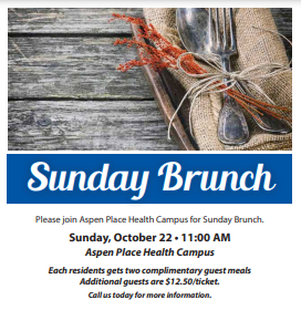 Be our guest! Join us this coming Sunday, October 22nd for our monthly Sunday Brunch from 11-1pm. We look forward to seeing you here! 

#SundayBrunch #trilogyliving #seniorliving