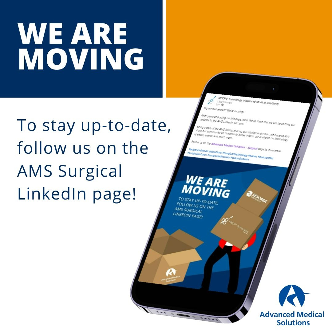 We're on the move again! But this time, it isn't to an annual meeting or conference. 

We are on the move to the AMS - Surgical LinkedIn page. If you haven't already, don't forget to follow the AMS page, linked below.

linkedin.com/company/advanc…

#advancedmedicalsolutions