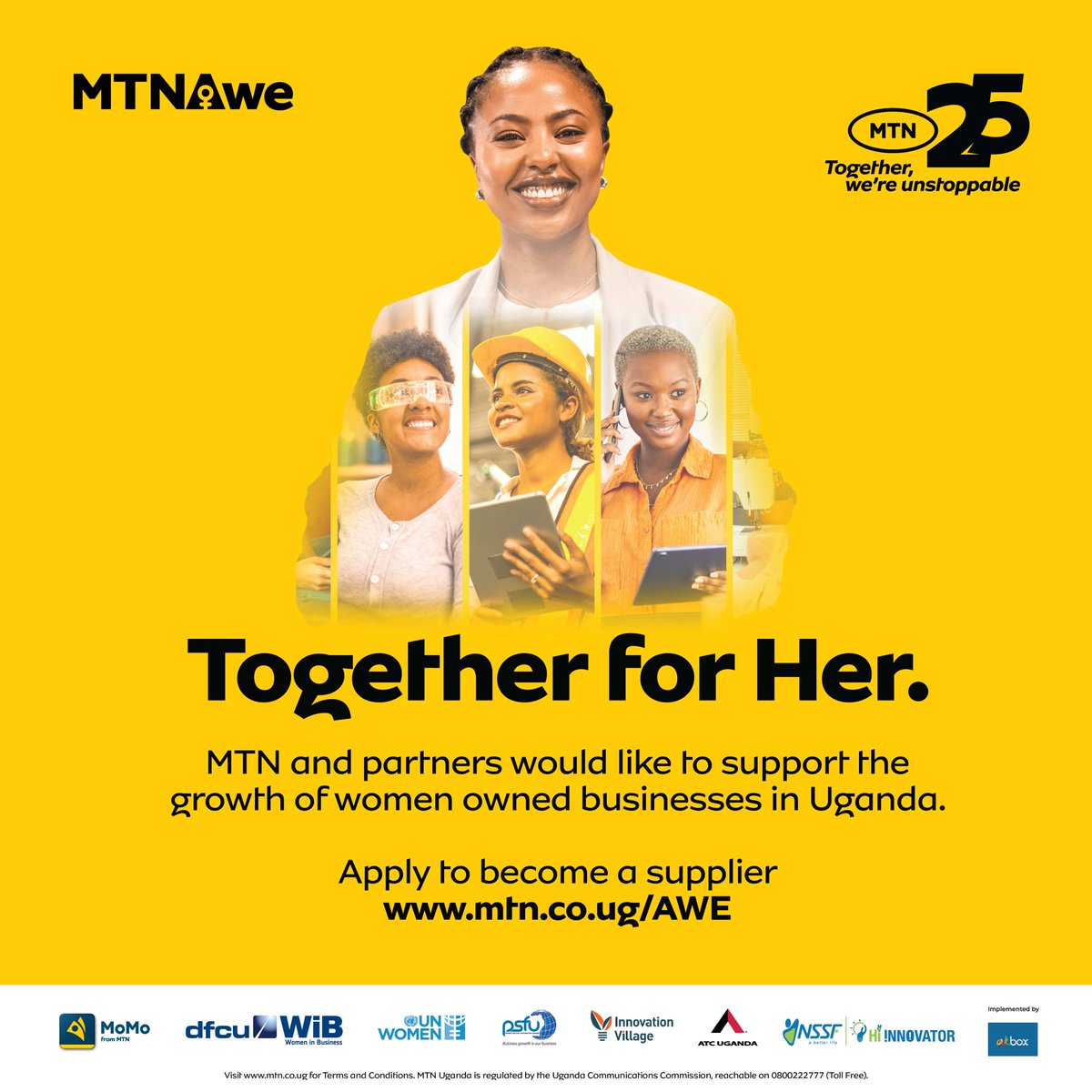 At dfcu Bank, we endeavor to create a business enabling environment for women entrepreneurs.
We have joined other partners to support the growth of women owned businesses in Uganda.
Apply now to become a supplier: mtn.co.ug/AWE/
#MTNAwe #TransformingLivesAndBusinesses
