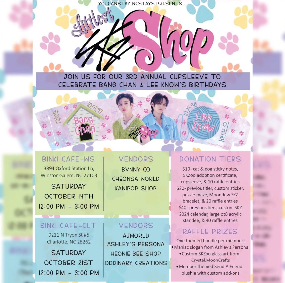 ashleyspersona's tweet photo. STAYS💕

I will be a vendor @YouCanStayNC Lee Know and Bangchan cupsleeve event this weekend!💕

I'm super excited and will be bringing almost all my new items!💕

If you are in the Charlotte or North Carolina area definitely come and stop by💕 https://t.co/MQQpIbDDrR