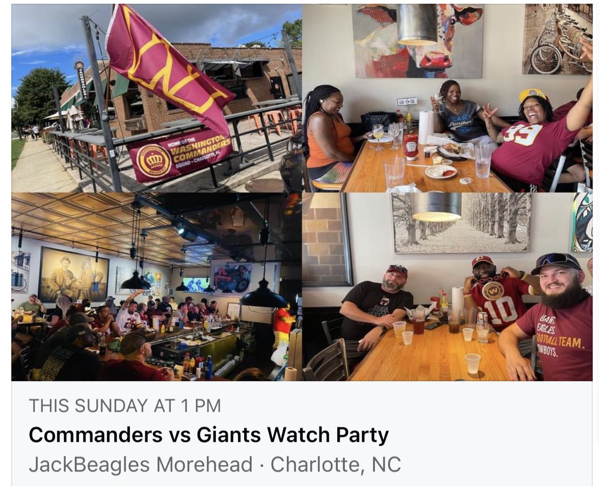 CommandersCLT's tweet image. Join us Sunday at JackBeagles Morehead as the Commanders will either face Daniel Jones or Tyrod Taylor at QB for the Giants. Let’s make it 2 in a row! #HTTC #WASvsNYG