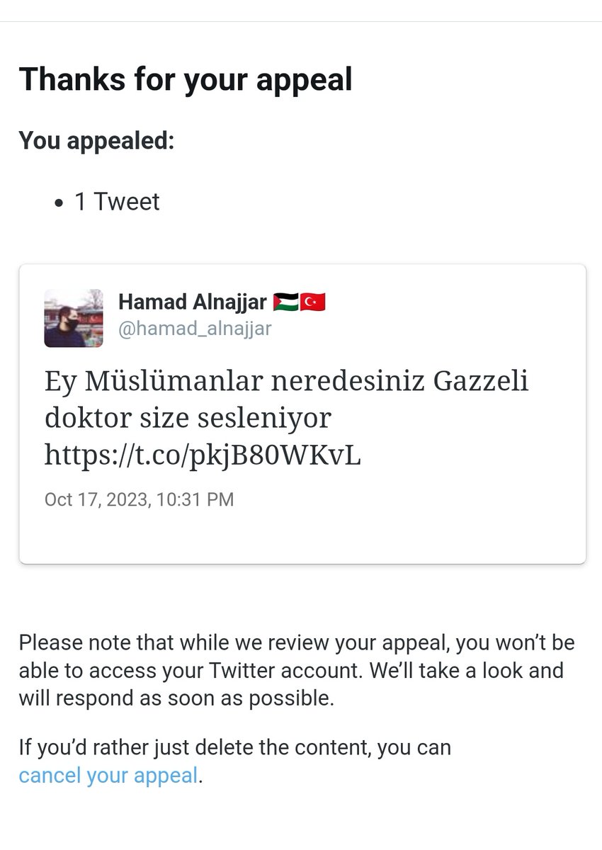 Arkadaşlar Gazze'den paylaştığım videolardan dolayı hesabım kitlendi desteğinizi bekliyorum