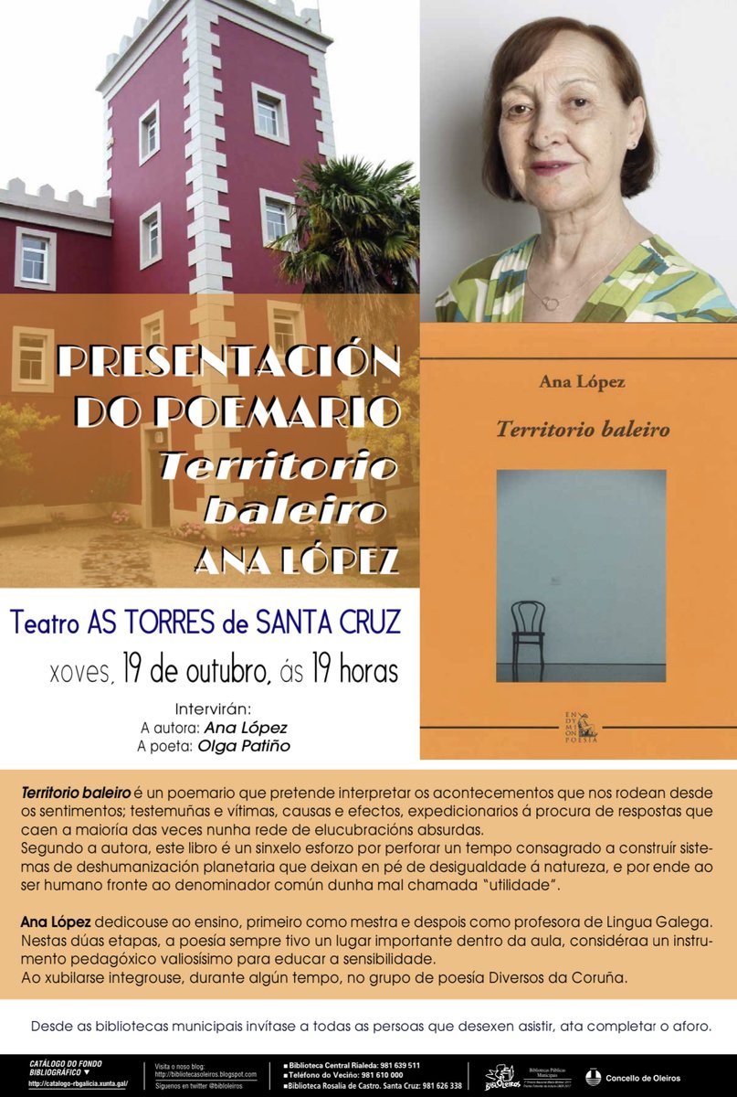 EdiEndymion's tweet photo. Y de Andalucía nos trasladamos a Galicia, concretamente a A Coruña, para presentar el poemario "Territorio baleiro" de Ana López.

El acto tendrá lugar en el Teatro As Torres de Santa Cruz (Oleiros) mañana jueves a partir de las 19 h.

#EdicionesEndymion https://t.co/XR48xMhRT2