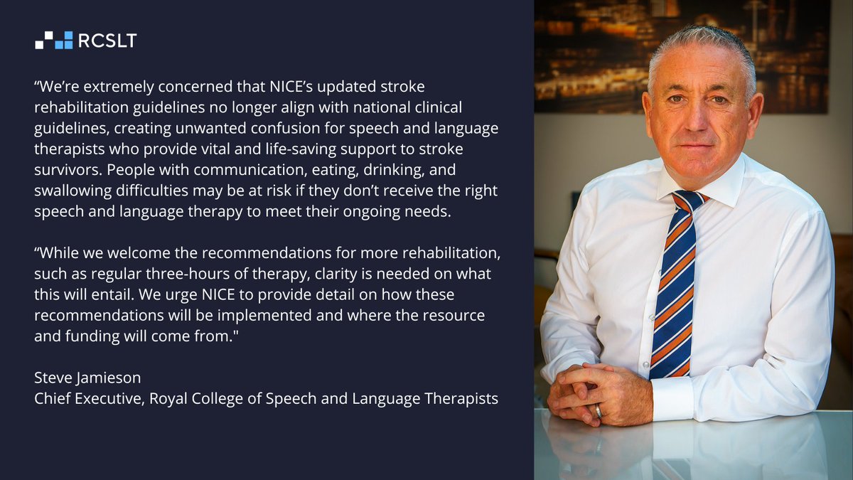 New #stroke guidelines were announced today, which we're concerned about. Read our latest news story: rcslt.org/news/rcslt-sta… @SteveJamieson12 <a href="/RCSLTpolicy/">RCSLTpolicy</a>