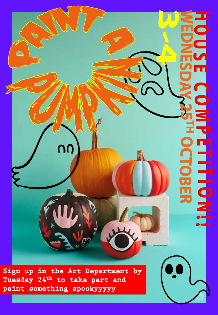𝗛𝗢𝗨𝗦𝗘 𝗖𝗢𝗠𝗣𝗘𝗧𝗜𝗧𝗜𝗢𝗡
 
Our <a href="/HGArtandPhoto/">Art, Photography & Textiles at Harper Green</a> department are holding a pumpkin painting competition on Wednesday 25th October from 3-4pm. 

Students are invited to sign up by Tuesday 24th October. 

All are welcome, staff included! 🎃🎃🎃🎃