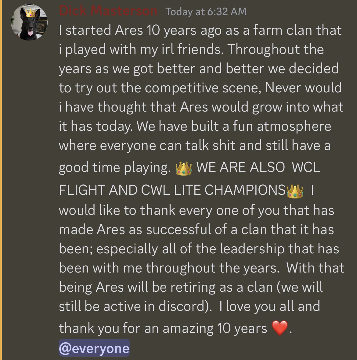 It’s been a great journey with Ares, thank you to everyone who played a part in this group. Until next time 🤝🏽