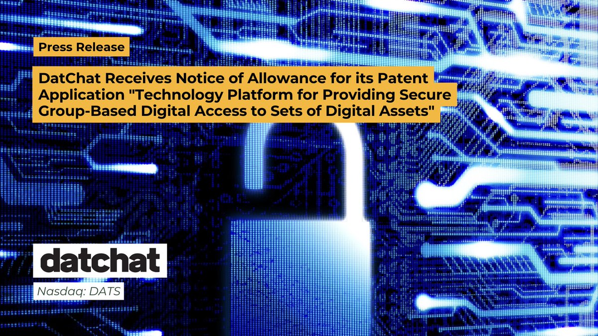 myseum_ai's tweet photo. We are pleased to announce that the U.S. Patent and Trademark Office (USPTO) has issued a Notice of Allowance for patent application No. 18/451,449 titled, “Technology platform for providing secure group-based access to sets of digital assets.” More: https://t.co/l4JcrOlekb $DATS https://t.co/1KiOSqwUfH
