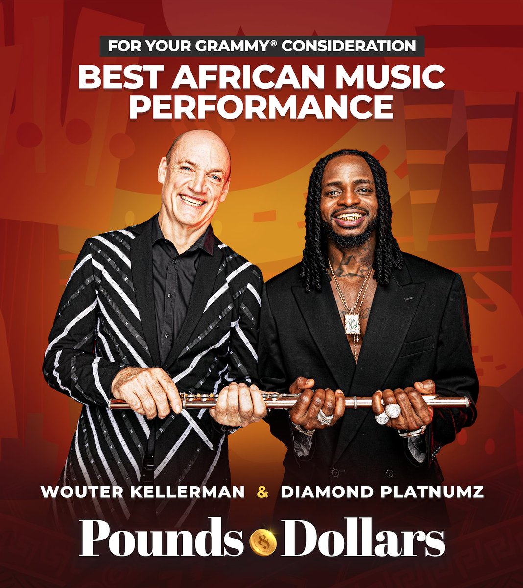 Wcbwasafi_'s tweet photo. We are thrilled that 'Pounds &amp; Dollars' is under consideration for this year's GRAMMY® Awards! 
@diamondplatnumz &amp; @wouterkellerman

#AfricanMusicPerformance #Single #PoundsDollars #Music #GRAMMYs #bongoflava #afropop #Wasafi https://t.co/dG6PoTLnTM
