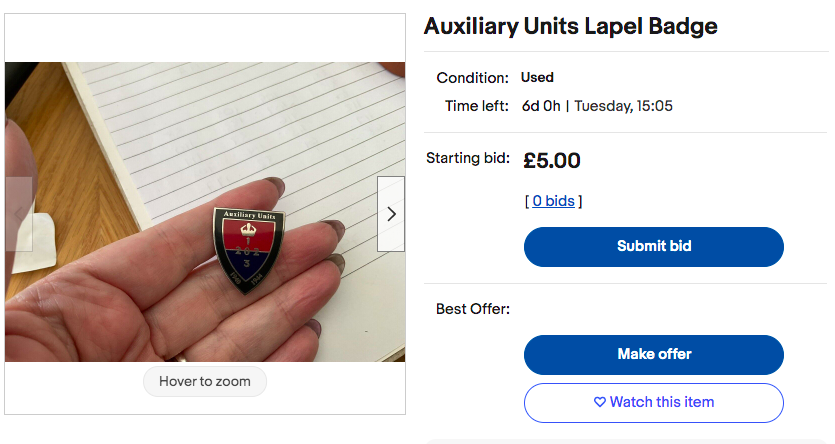 This is not a genuine Aux Unit lapel badge - bit.ly/48QblKC 

It is one we have designed &amp; produced &amp; sell in our shop (available here: shop.staybehinds.com/auxiliary-unit…).

Please be aware that there are a number of fakes (usually not very good ones) on the market.