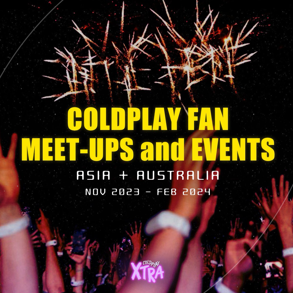 coldplayxtra's tweet photo. Asia + Australia! 🌏 We're hoping to organise some Coldplay Fan Meetup events near the dates of the band's upcoming shows ✨

Please let us know if you’d be interested in attending our events using the form below 🙏

💜 https://t.co/sH9tUQDyxv https://t.co/CUQtfKUrOI