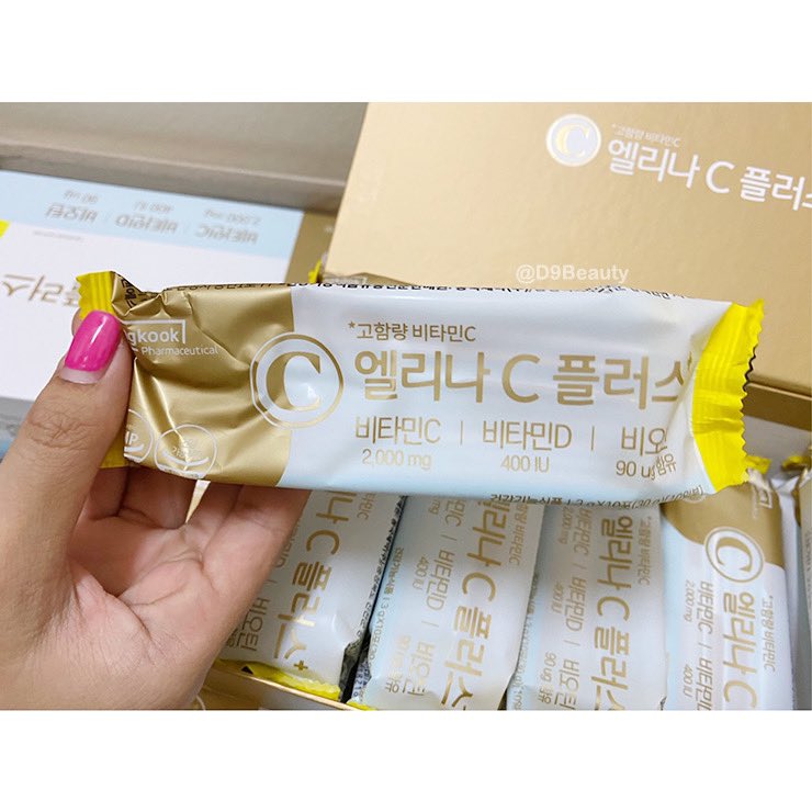 ￼วิตามินซีโรเซ่ DongKook Pharmaceutical Elina C Plus 3g*100pcs (1กล่อง)🩷🖤💗