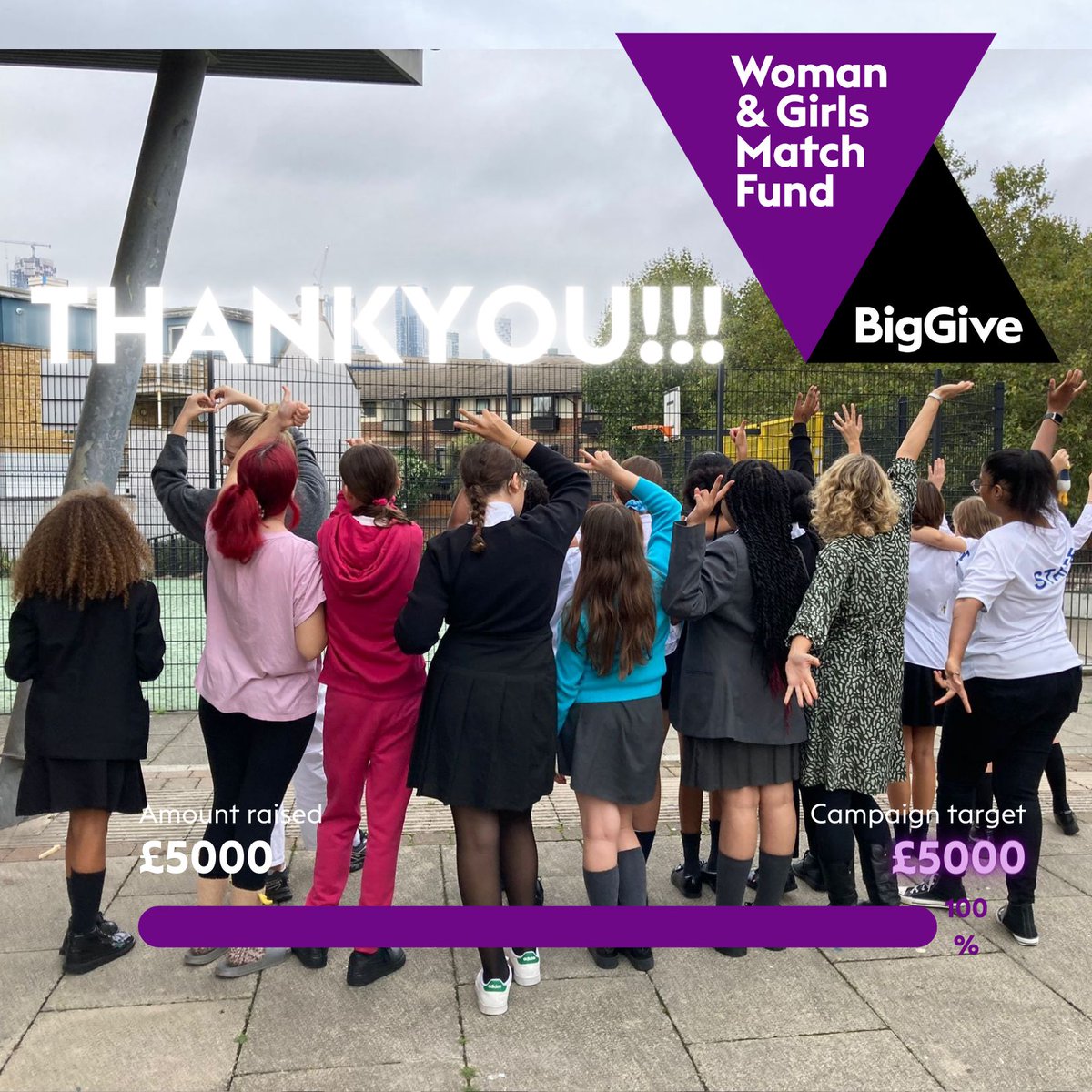 THANK YOU!! We are so grateful to all of you who donated to our BIG GIVE women and girls fund meaning we reached our target of raising £5000 in one week. Thank you for helping us to support more young women in Tower Hamlets. #WGMF