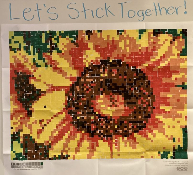 VCUCabell's tweet photo. Way to go, team! The first #StickerBoard is complete, thanks to everyone who added their colored stickers. Turns out to be a beautiful🌻! Look for another one later today💛🖤❤️ https://t.co/FdDTaHPKyE