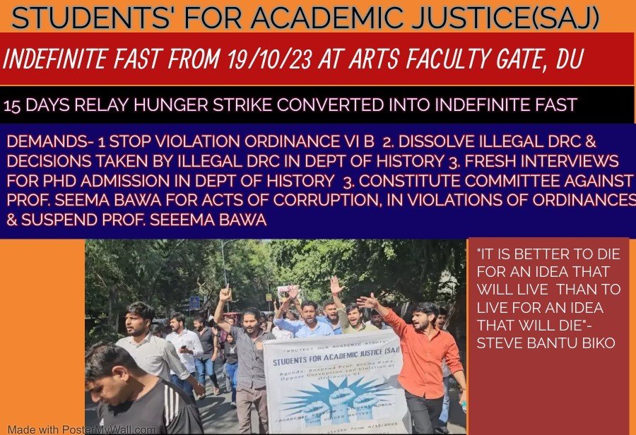 UttamTripa64097's tweet photo. After 15 days of Relay Hunger Strike, Indefinite Fast from 19/10/23 at Arts Faculty Gate, University of Delhi. Stop corruption in PhD admission in DU @PMOIndia @RSSorg @UnivofDelhi @UniofOxford @rashtrapatibhvn @VPIndia @ugc_india @dpradhanbjp @UN @IndianExpress @DainikBhaskar https://t.co/CiPDCz3YMh