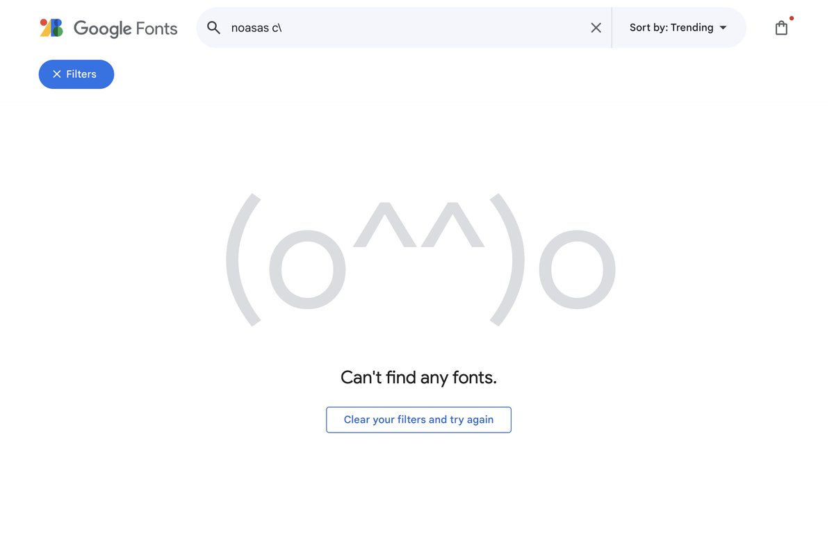 WatchWebdesign's tweet image. フォントが見つからなかった時のUIがちゃんと顔文字（絵文字でないのがまたいい）になってるの良いの〜　#UI観察