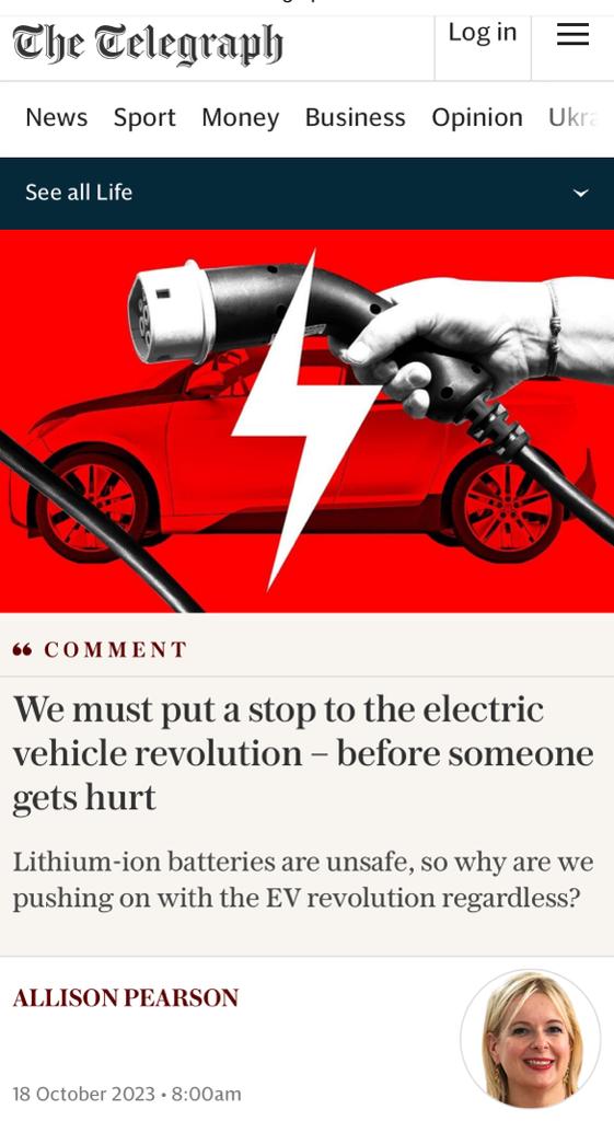 .@AllisonPearson has shared her thoughts on the #ElectricVehicle transition in today's @Telegraph Been a while since I've seen an article with quite so many inaccuracies and unevidenced claims So, here's a not-so-little thread to debunk some of the things that have been said