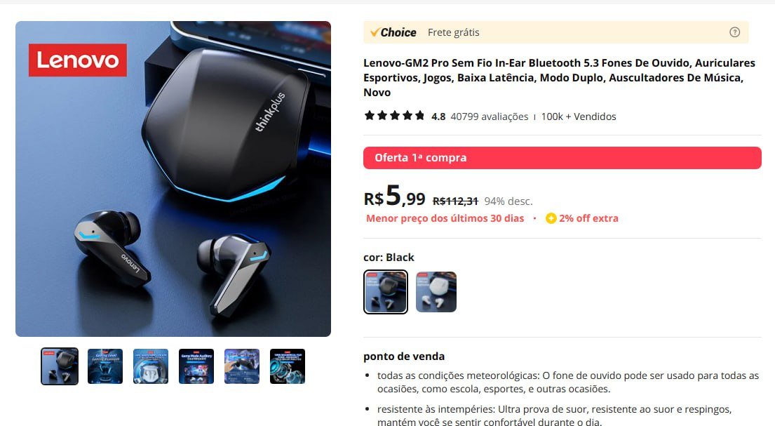 LinksBrazil's tweet photo. Fone Bluetooth Lenovo GM2 Pro - R$5,89

-Conta nova

⚡️ Impostos Inclusos, sem taxas

https://t.co/WNjsJiKFcR https://t.co/b1TU5gyTiV