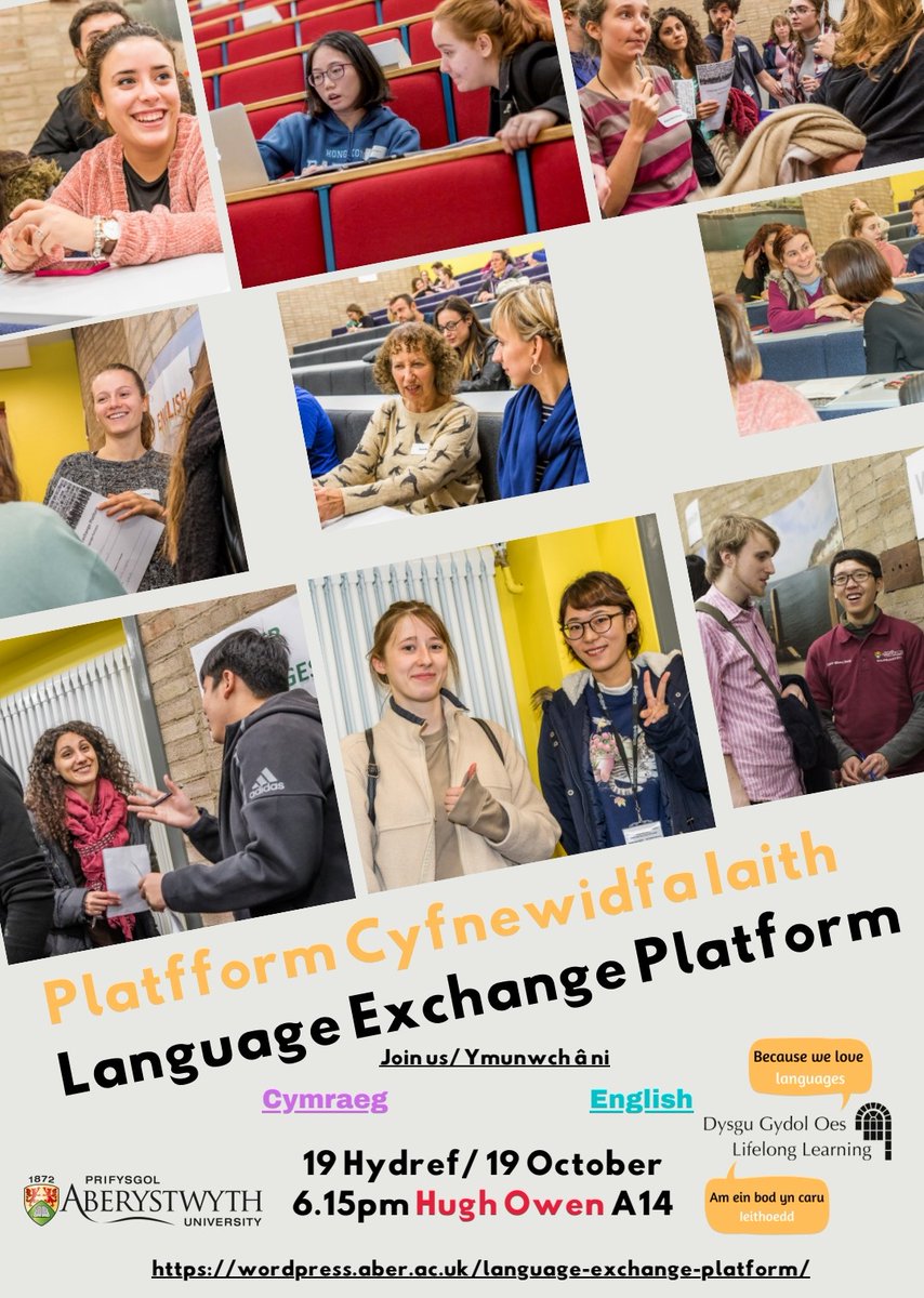 📢 YFORY 📢 TOMORROW📢 

Platfform Cyfnewidfa Iaith - Language Exchange Programme

Come along to the launch for a chance to meet other students who are learning modern languages. We will explain how the Platform can support and help you in your studies.