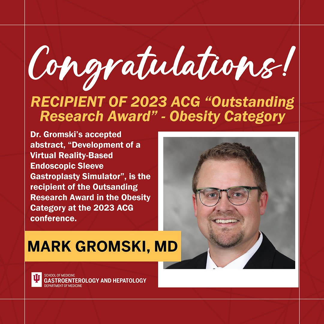 🎉 Congrats to Dr. Gromski for his outstanding achievement at #ACG2023! His work on the ESG endoscopic suturing VR simulator, funded by a VIBE grant, is revolutionizing the world of medical training and innovation. 🚀 @AmCollegeGastro #GITwitter