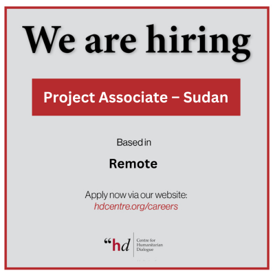 The Centre for Humanitarian Dialogue (HD) is looking for a Project Associate – Sudan (Remote). More information here 👉hdcentre.org/careers/projec…