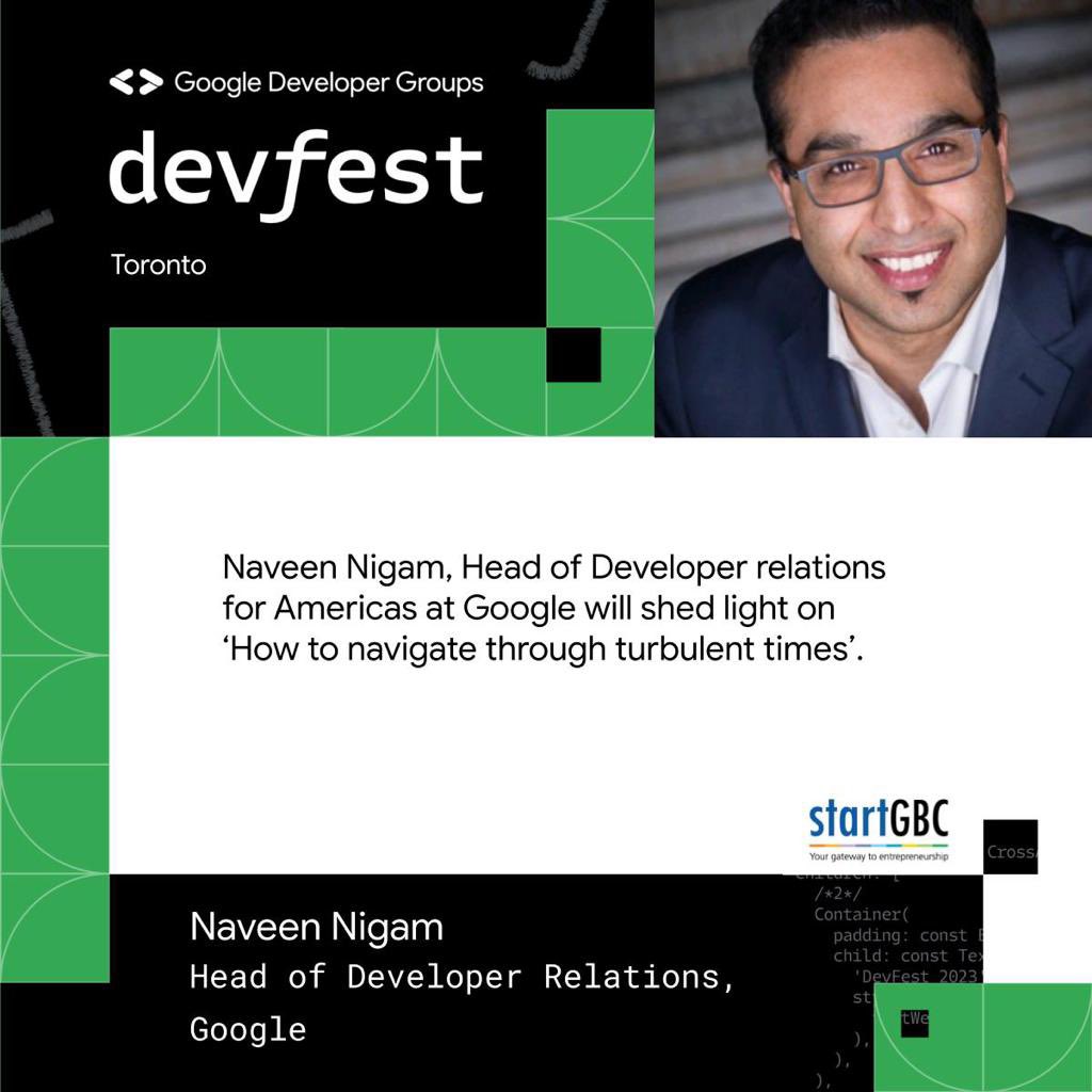 gdgcloudtoronto's tweet photo. Join us at the Google DevFest Toronto supported by startGBC to meet Naveen Nigam, Head of Developer Relations for Americas at Google. https://t.co/Nhabgstcpg

#networking #gdgcloudtoronto #gdg #devfest #google #googledevelopersgroup #googledevelopers #developer #tech https://t.co/xjSIwBP3hq