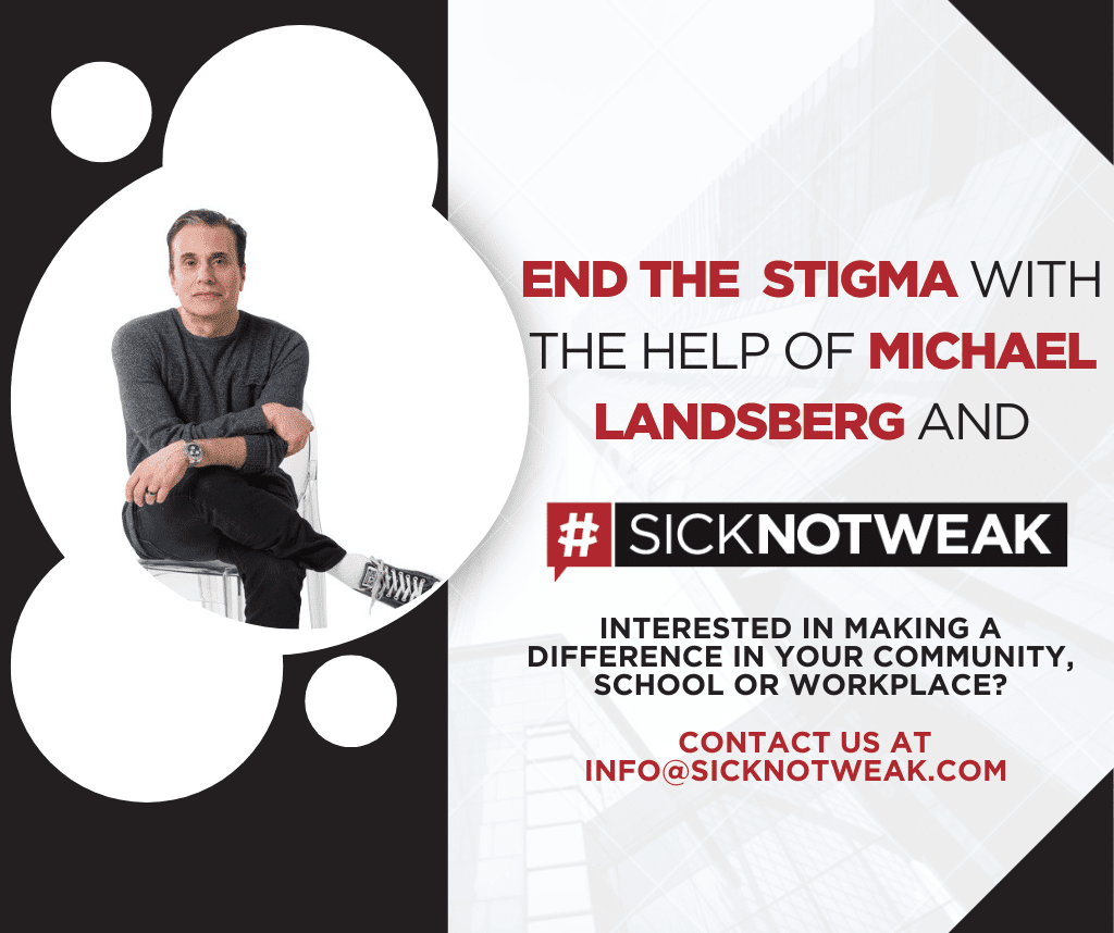 You are not alone in this community or the community where you live. Help #EndTheStigma by organizing your own event, and bring @heylandsberg along with you. Contact us today at info@sicknotweak.com to get started. #SickNotWeak #MentalHealth #Depression #Anxiety