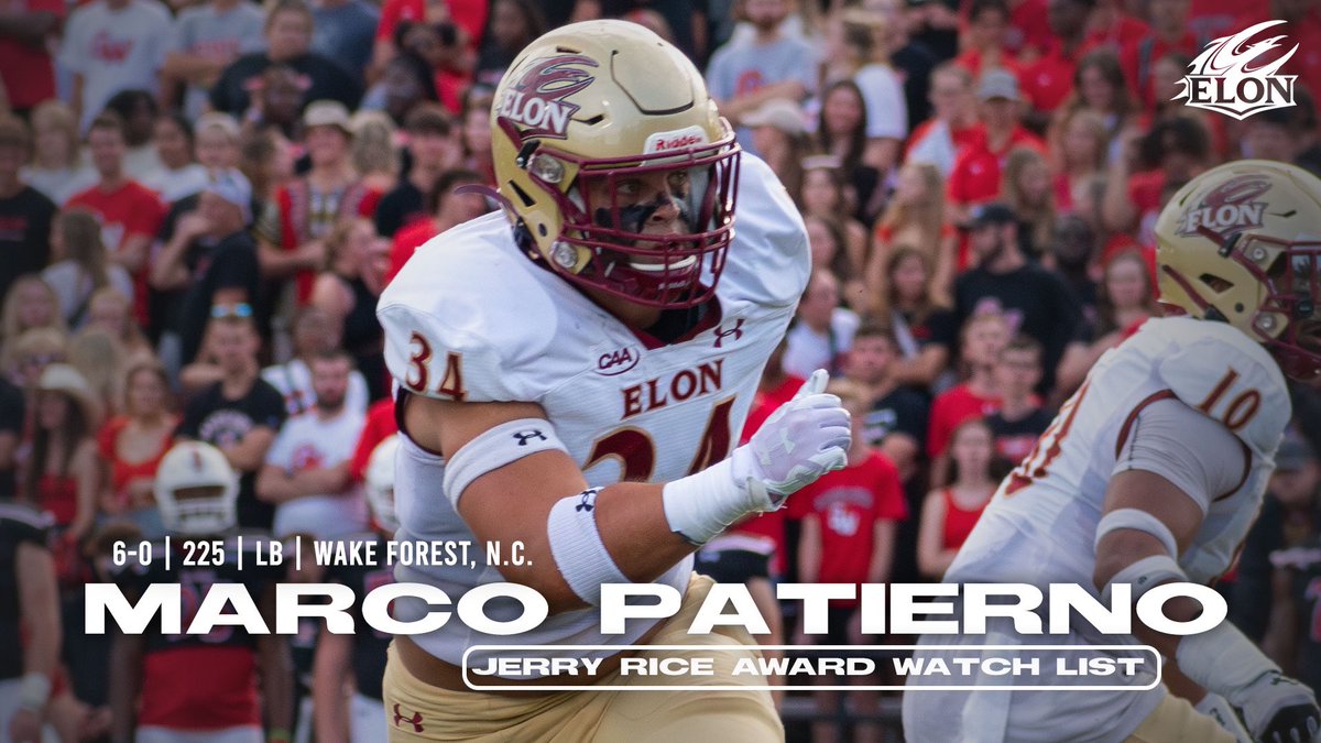 ElonFootball's tweet photo. Congratulations to @mpatierno14 on being named to the Watch List for the Jerry Rice Award, given to the national freshman of the year!  #AED 

https://t.co/1A8eeH1scD https://t.co/JRO1EvYegM
