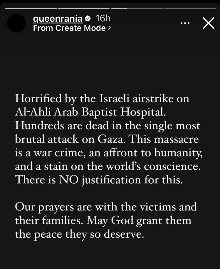 BaronessBruck's tweet image. After 16 hours, Queen Rania’s (debunked) condemnation words are still up on her Instagram Stories 🔍🤔 #Misinformation #Libel 

@EarthshotPrize @KensingtonRoyal @leethompsonPR @MikeBloomberg @Bloomberg