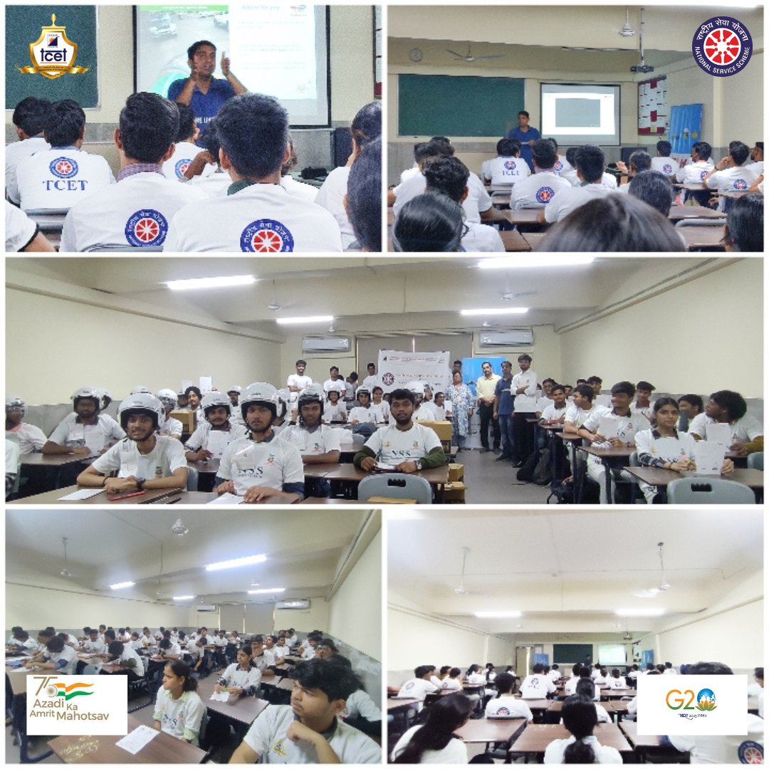 nss_tcet's tweet photo. "Alert today – Alive tomorrow."

The TCET NSS UNIT with the help of United way Mumbai conducted a Road Safety Seminar on 10th October, 2023. The volunteers were informed about the various Road safety rules and regulations.
#RoadSafety
#DriveSafe
#SafetyFirst
#ArriveAlive https://t.co/RwabaYqDLo
