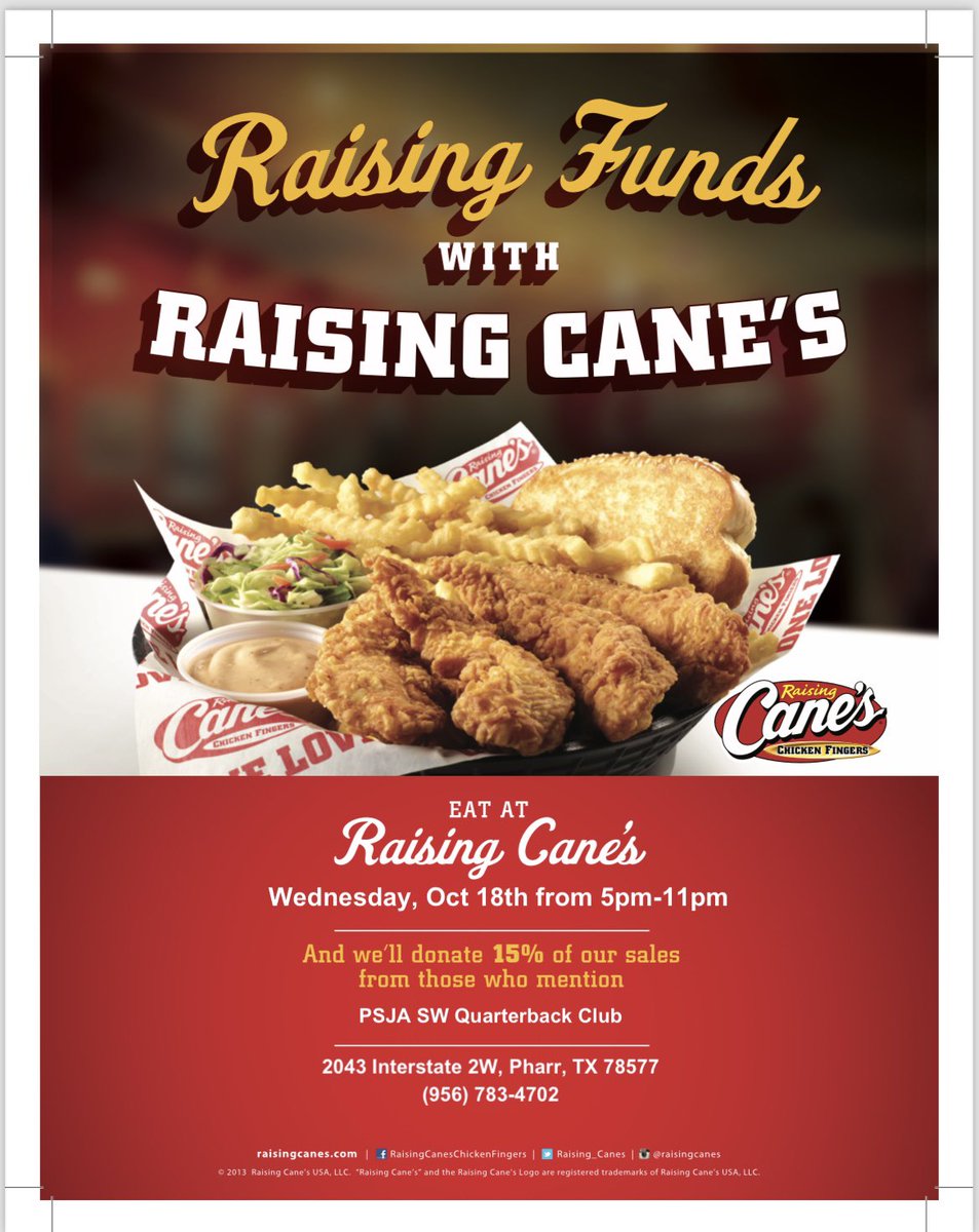 PSJA Southwest Javelinas QB Club (@javelinasqbclub) on Twitter photo 🚨Family..!!! Just a reminder..come out and joins us today at Raising Cane’s in Pharr between 5p-11p in support of SW Javelina Football. See you there!!💪🐗🏉🚨 <a href="/PSJAEscalanteMS/">Jaime Escalante Middle School</a> <a href="/KennedyMS_PSJA/">Kennedy Middle School</a> 🚨Family..!!! Just a reminder..come out and joins us today at Raising Cane’s in Pharr between 5p-11p in support of SW Javelina Football. See you there!!💪🐗🏉🚨 <a href="/PSJAEscalanteMS/">Jaime Escalante Middle School</a> <a href="/KennedyMS_PSJA/">Kennedy Middle School</a>
