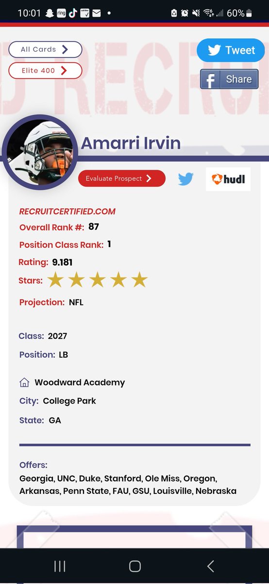 CoachJay - Elite 400 National Recruiting Expert (@coachjayuconn) on Twitter photo The #1 LB in 2027 Class is <a href="/AmarriIrvin1/">Amarri Irvin</a> and as of right now its not close !
I have him at 4.61 (40) BIG HITTER
Great open field tackler and speed on speed!
Congrats The #1 LB in 2027 Class is <a href="/AmarriIrvin1/">Amarri Irvin</a> and as of right now its not close !
I have him at 4.61 (40) BIG HITTER
Great open field tackler and speed on speed!
Congrats