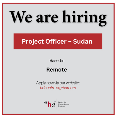 The Centre for Humanitarian Dialogue (HD) is looking for a Project Officer – Sudan (Remote). More information here 👉hdcentre.org/careers/projec…