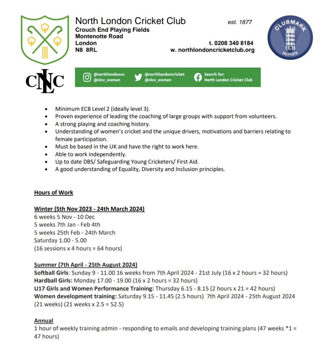 We are looking to recruit a head of women and girls' coaching. Please share if you know anyone suitable!
Details below