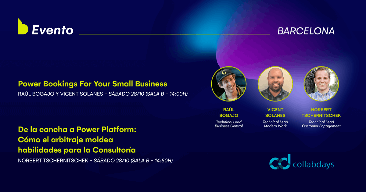 [Acompaña a nuestros compañeros en el Collabdays]
¡Si estáis en #Barcelona , no os podéis perder las charlas que darán nuestros compañeros <a href="/BogajoRaul/">Raúl B.</a>  , <a href="/VicentSolanes/">Vicent Solanes</a>  y <a href="/TheTscher/">Norbert WellAtLeastYouTried</a>  en el <a href="/CollabDays_BCN/">Collabdays Barcelona</a>  el 28 de octubre 📷!
¡Venid a verles al #Collabdays!