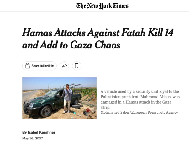 In Dec 2006, violent conflict erupted between Hamas & #Fatah (founded by Yasser Arafat) In May 2007 dozens were killed, mostly from Fatah in what was known as the Battle of Gaza. Reports indicate Hamas threw Fatah members to their deaths from rooftops. #Hamas seized Gaza