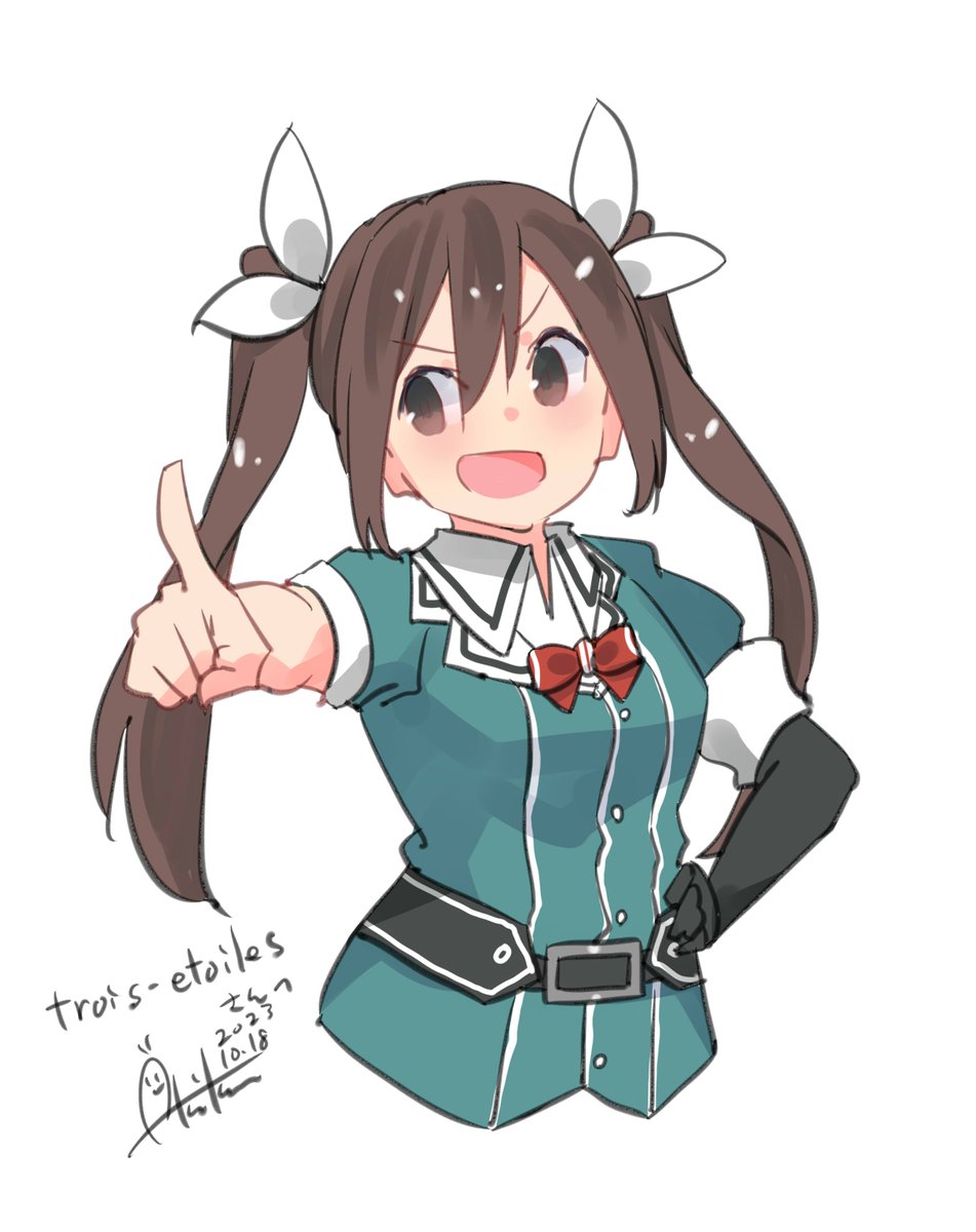 tone (kancolle) 1girl solo brown hair twintails long hair white background single elbow glove  illustration images