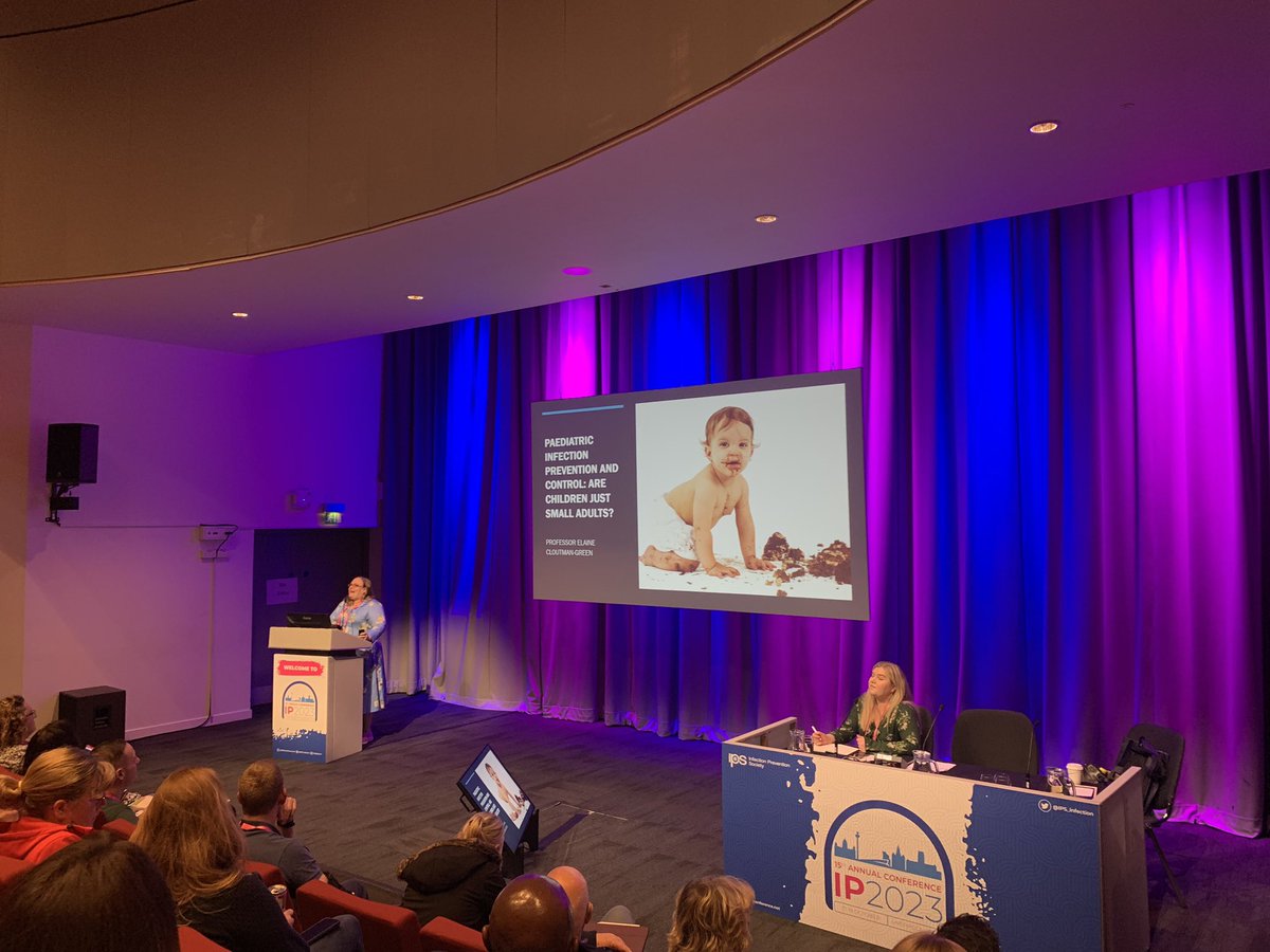 Great to see <a href="/girlymicro/">Prof Cloutman-Green🕷 (Girlymicro@mindly.social)</a> talking at #IP2023Conf about Paediatric IPC 👏🏻