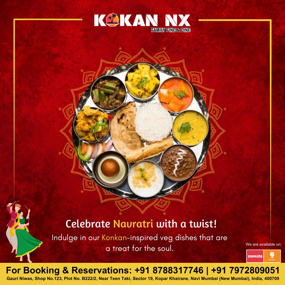 Celebrate Navratri 📷 with Kokan NX's Delicious Veg Thalis! Call +91 7972809051 #Navratri #NavratriFestival #Navratri2023 #Festivals #festivevibes #navimumbai #Mumbai #koparkhairane #nerul #vashi #mumbailocal #vegetarian #vegdishes #vegthali #vrat