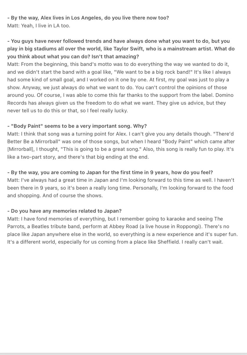 ArcticMonkeysJ2's tweet photo. Seeing their performances with an orchestra reminded me of Matt's interview with Japanese magazine. He talks about recording with an orchestra. I was too lazy to translate it myself so I just used google translate... https://t.co/XfIXdigPxo