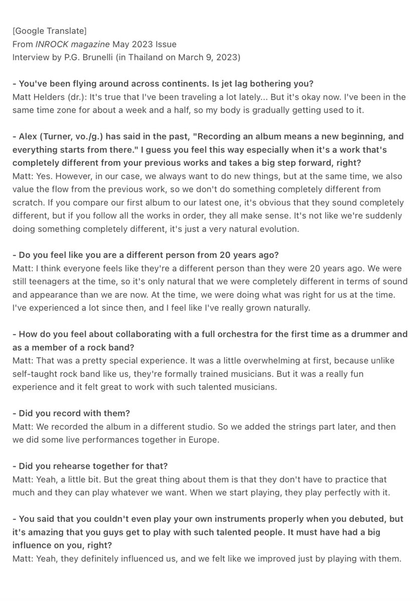 ArcticMonkeysJ2's tweet photo. Seeing their performances with an orchestra reminded me of Matt's interview with Japanese magazine. He talks about recording with an orchestra. I was too lazy to translate it myself so I just used google translate... https://t.co/XfIXdigPxo