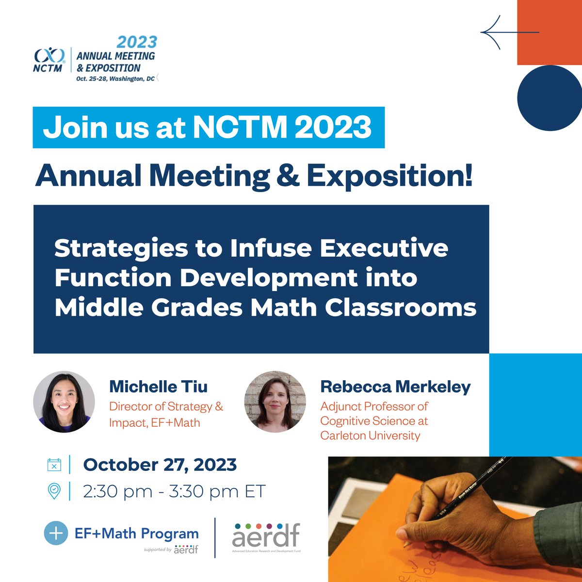 Join our EF+Math team's Michelle Tiu, <a href="/aesmith712/">Adam Smith</a> &amp; <a href="/knivory/">Kaiulani (카이) Ivory Akpan</a> 
w/<a href="/rebeccammerkley/">Rebecca Merkley</a> <a href="/NCTM/">NCTM</a> 

Learn what &amp; how they're creating:
research-informed math learning approaches w/ exec function (EF) skills, conceptual understanding &amp; multi-step problem solving, &amp; equity.

#NCTMDC23