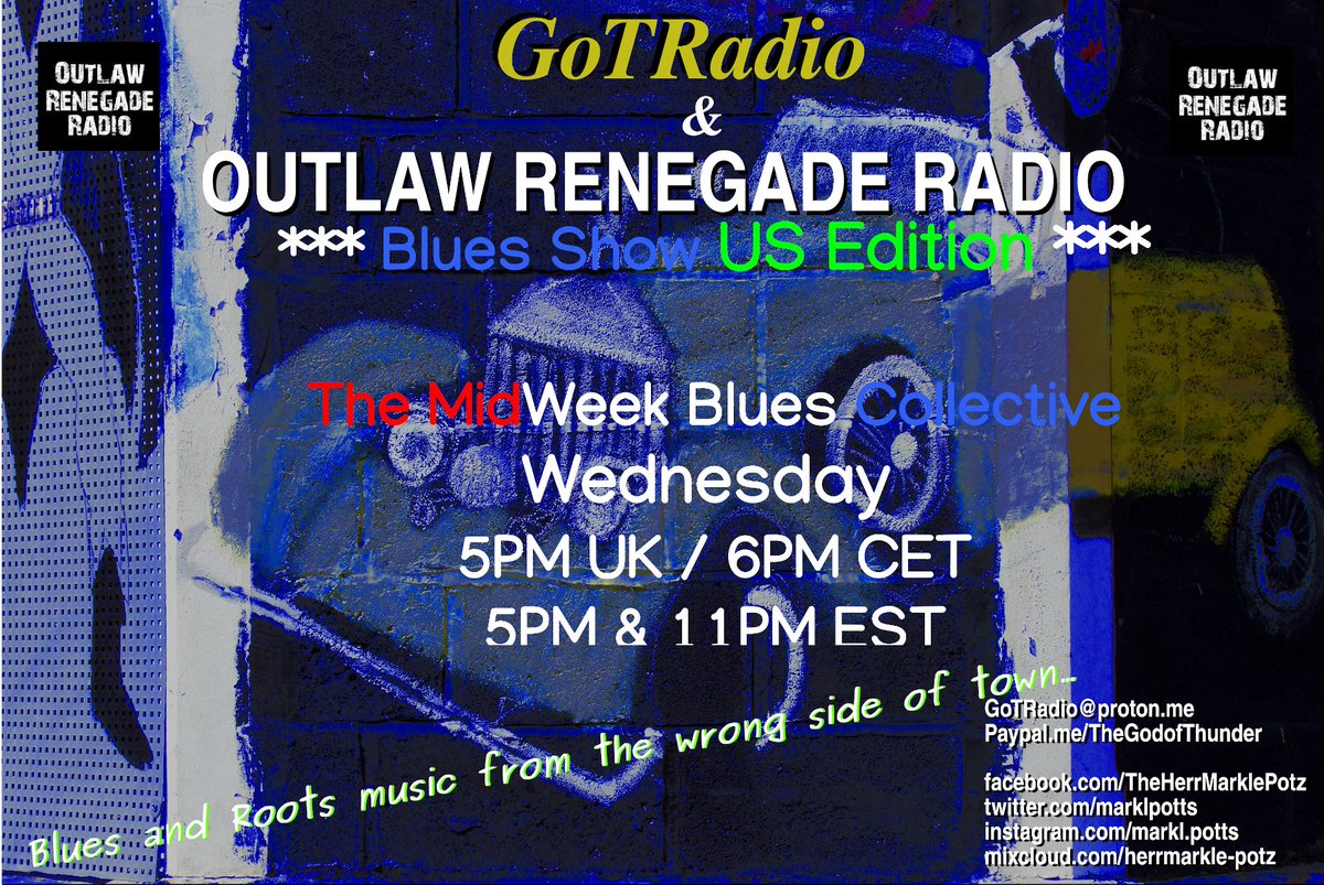 marklpotts's tweet photo. #USEdition #BluesShow #TheMidWeekBluesCollective @RadioORN
5PM UK / 6PM CET
5PM & 11PM EST #TODAY
@wilybo @BluesmanMikeF @sippiblues @kirrisriviere @untilthesunband @liamwardmusic @MattOReeBand @Memphisandthe @johnnyrawlsblue @FitzgeraldLarry and much more https://t.co/44xPdlAx0M