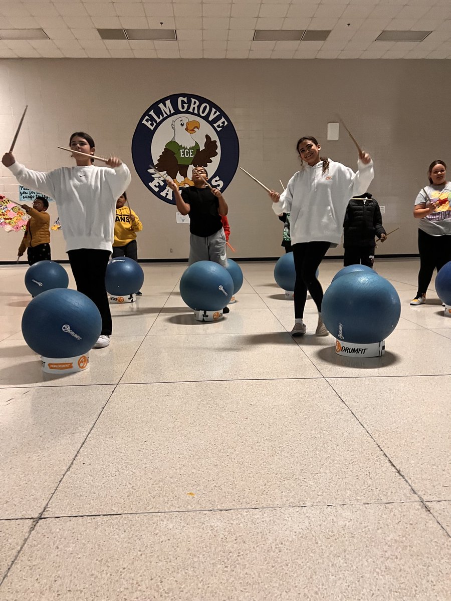 Day two fun with drum fit! Look at that focus and smile!! ⁦<a href="/HumbleISD_EGE/">Elm Grove Elementary</a>⁩ #drumfit #egegrows