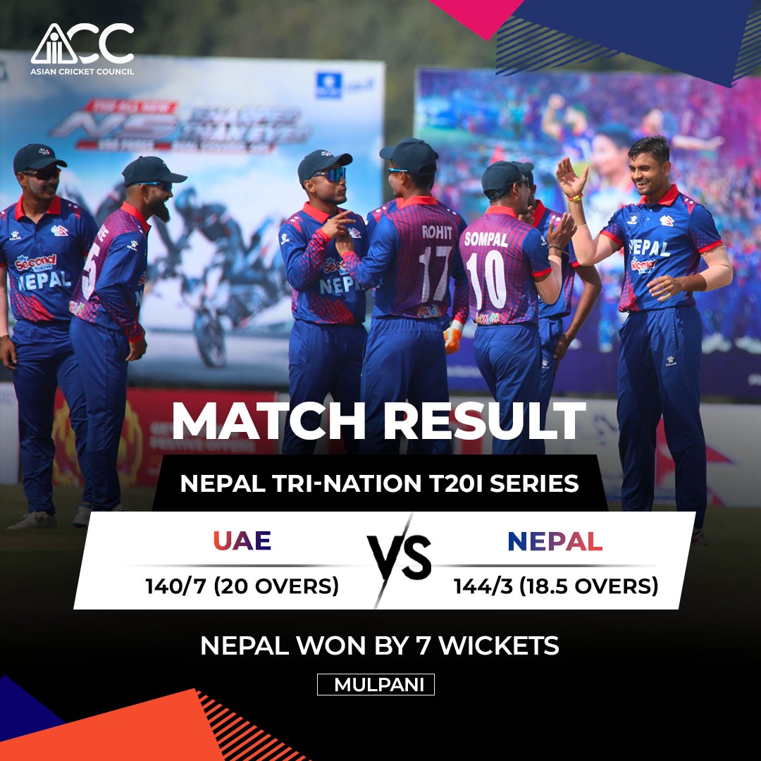 Nepal's campaign in the Tri-series is off to a brilliant start as captain Rohit Paudel impresses with a fine half-century, while Karan KC's exceptional bowling performance secures three crucial wickets. 

#ACC #NEPvUAE
