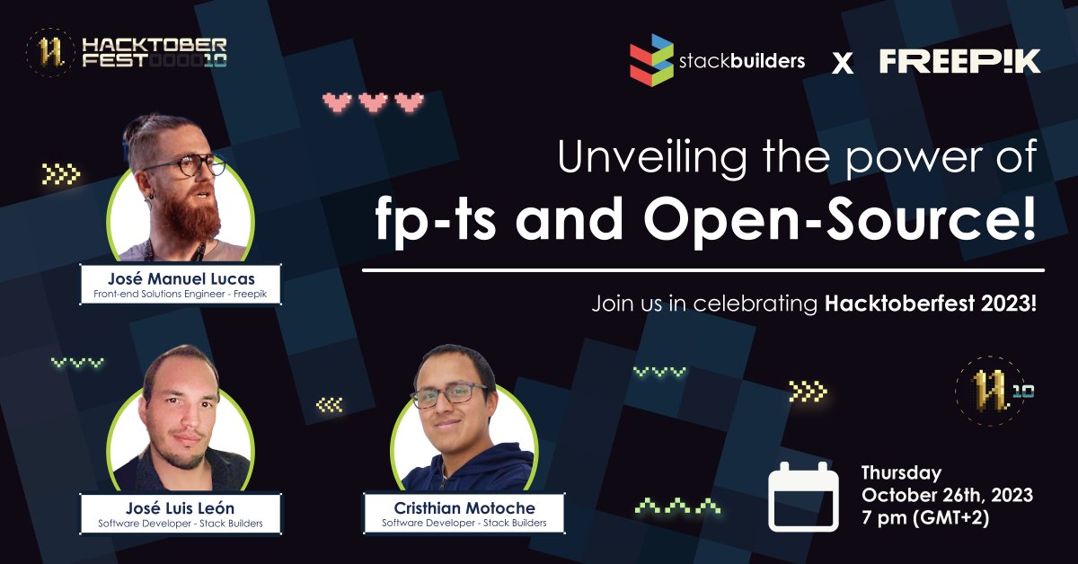 Freepik Corp. (@freepik_corp) on Twitter photo Freepik and <a href="/stackbuilders/">Stack Builders Inc.</a> join forces for #Hacktoberfest2023!🙌
Join us in celebrating the benefits of contributing to #OSS and delving into fp-ts. Meet our featured expert <a href="/jmlweb/">🦰 José Manuel Lucas</a>, Front-end Solution Engineer, along with talented software developers ➡ stackbuilders.com/hacktoberfest/ Freepik and <a href="/stackbuilders/">Stack Builders Inc.</a> join forces for #Hacktoberfest2023!🙌
Join us in celebrating the benefits of contributing to #OSS and delving into fp-ts. Meet our featured expert <a href="/jmlweb/">🦰 José Manuel Lucas</a>, Front-end Solution Engineer, along with talented software developers ➡ stackbuilders.com/hacktoberfest/